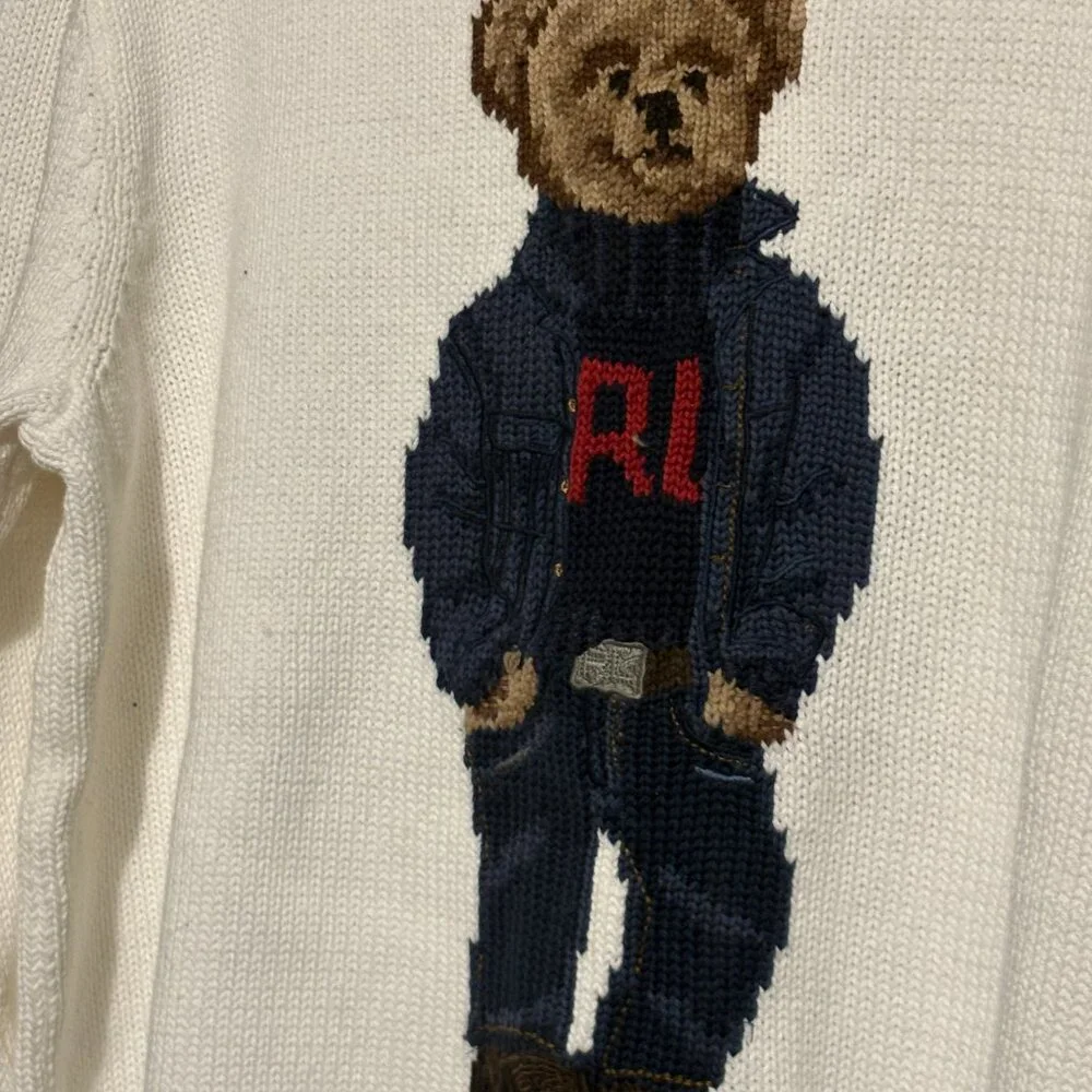 Polo Ralph Lauren Women's Bear Sweater White Sz L fancy trendy modern warm $440 - Picture 9 of 10